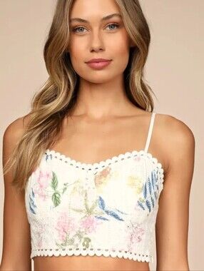 Lulus White Floral Eyelet Cropped Cami Top
